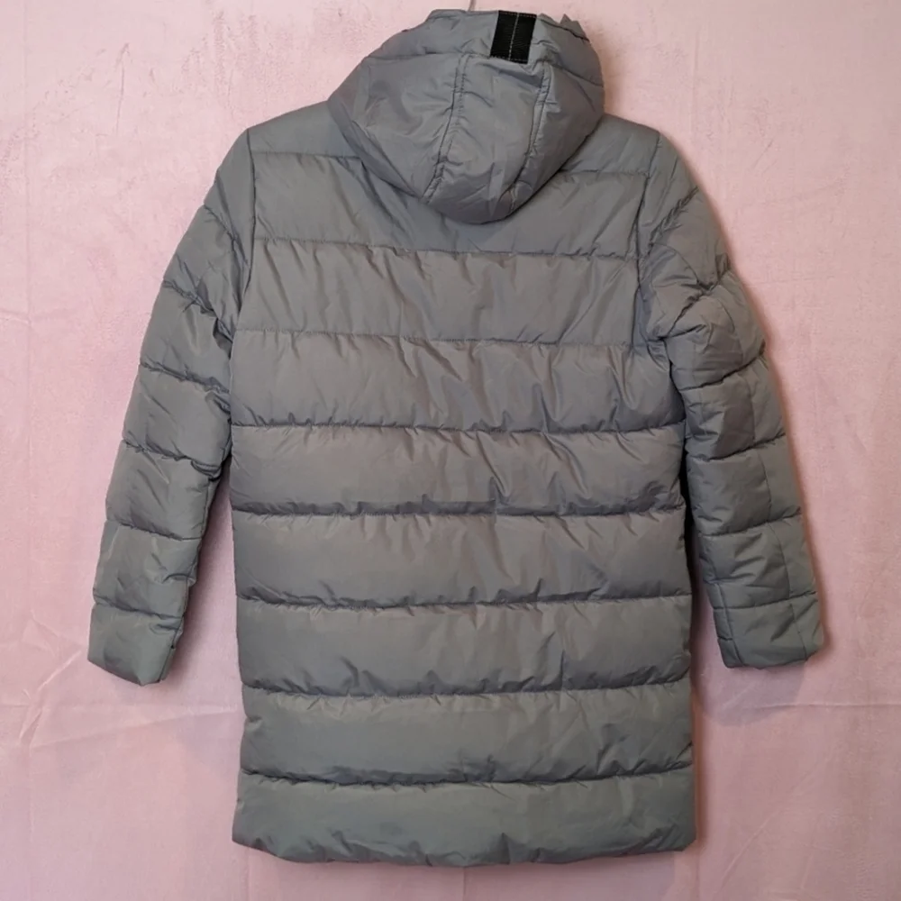 Kids Silver Gray Full Zip Longline Puffer Coat with Pockets size Large